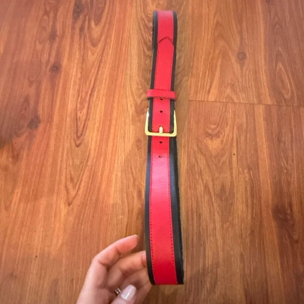 Vintage made in Germany red and black leather belt gold buckle s